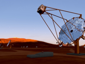 Illustration des mittleren Teleskops des Cherenkov Telescope Arrays (Copyright: DESY/Milde Science Comm./Exozet) Illustration des mittleren Teleskops des Cherenkov Telescope Arrays (Copyright: DESY/Milde Science Comm./Exozet)