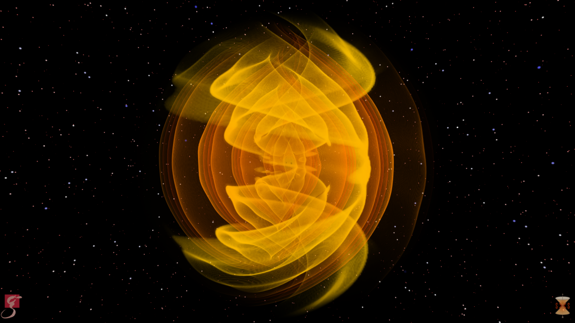 Gravitationswellen beim Verschmelzen zweier Schwarzer Löcher (Credits: S. Ossokine, A. Buonanno / AEI, Simulating eXtreme Spacetime project, W. Benger/Airborne Hydro Mapping GmbH) Graphische Darstellung von Gravitationswellen beim Verschmelzen zweier Schwarzer Löcher (Credits: S. Ossokine, A. Buonanno / AEI, Simulating eXtreme Spacetime project, W. Benger/Airborne Hydro Mapping GmbH)